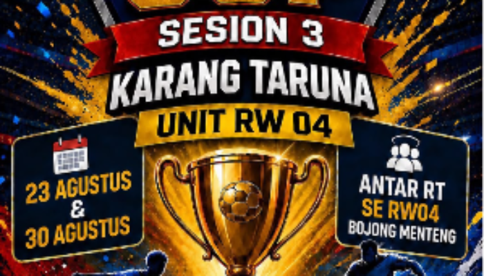 Sambut HUT RI ke-81, Karang Taruna Unit RW 004 Bojong Menteng Kembali Gelar Turnamen Sepak Bola Antar RT Perebutkan Piala Karang Taruna Unit 004