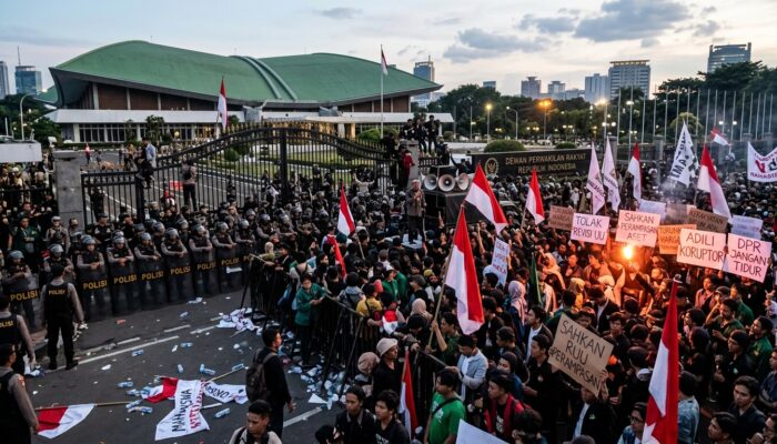 Gelombang Unjuk Rasa Memanas: Ribuan Massa Masih Padati Gerbang Utama DPR RI Hingga Petang