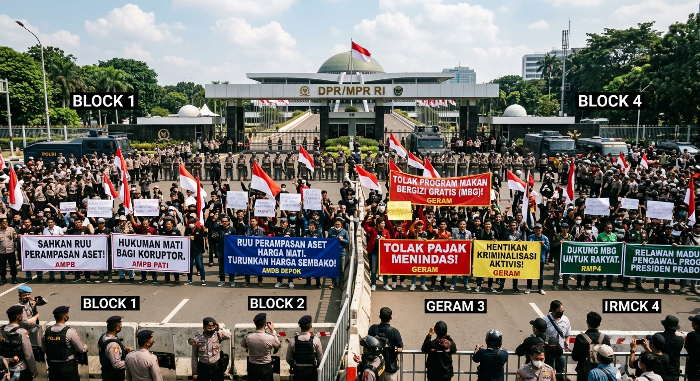 Tuntutan 4 Kelompok Massa dalam Aksi Unjuk Rasa di Depan Gedung DPR RI