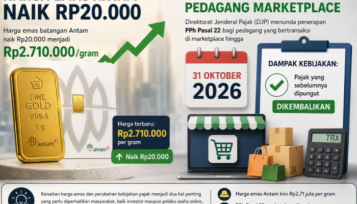 Harga Emas Antam Tembus Rp2,71 Juta, Kebijakan Pajak Marketplace Ikut Berubah